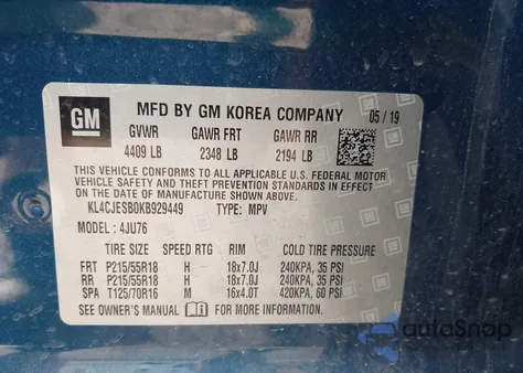 2019 Buick Encore Awd Preferred из США, поврежденный, VIN KL4CJESB0KB929449